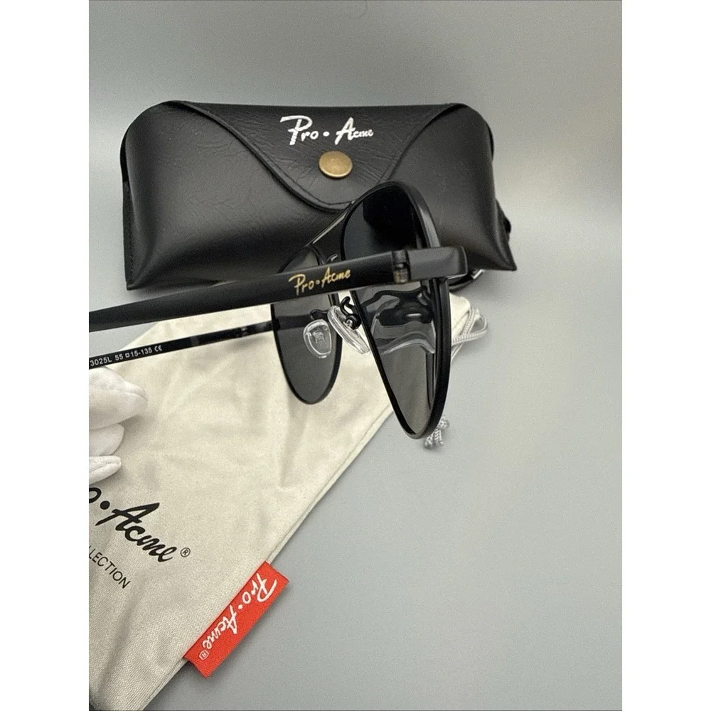 Pro-Acme Sunglasses 3025L Black Aviators Black Polarized Lens w/Case & Dustbag
